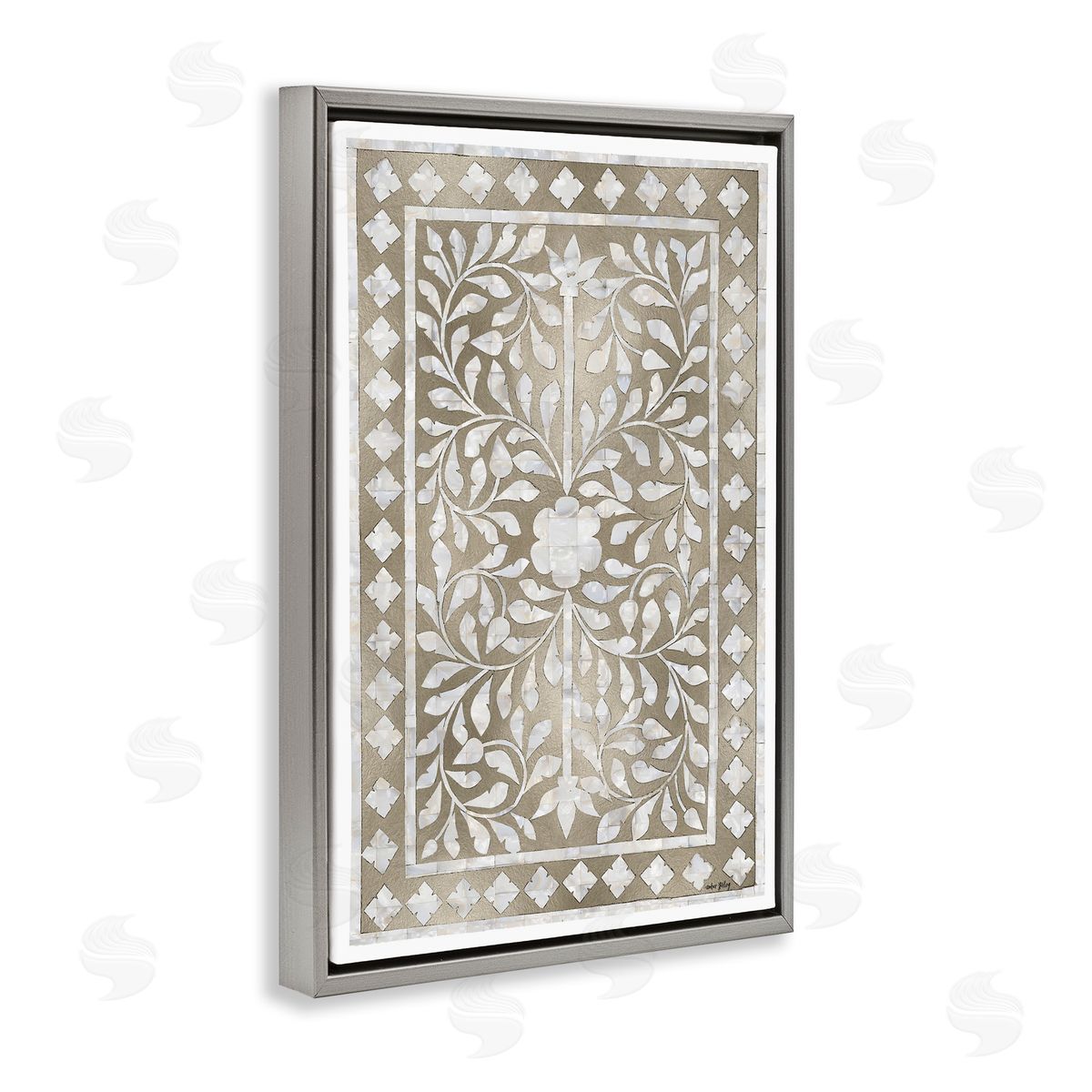 Arabesque Bohemian Pattern Grey Floating Frame Canvas Wall Art, Home Decor by Amber Sterling