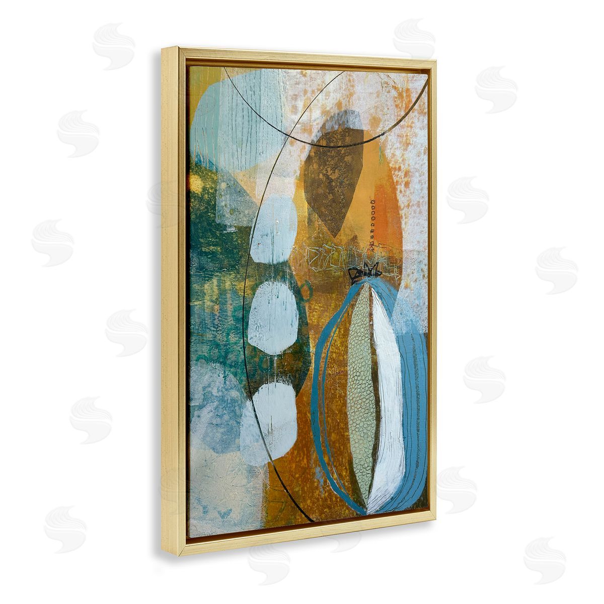 Expressive Distressed Abstract Gold Floating Frame Canvas Wall Art, Home Decor by Pamela K. Beer