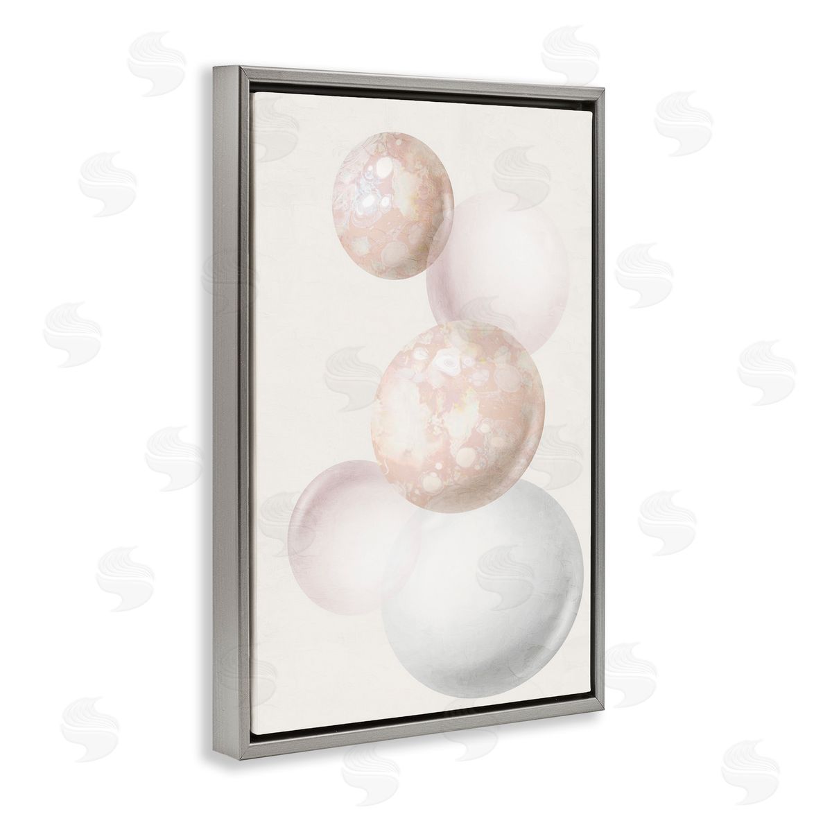 Round Neutral Orbs Grey Floating Frame Canvas Wall Art, Home Decor by Anne Bailey