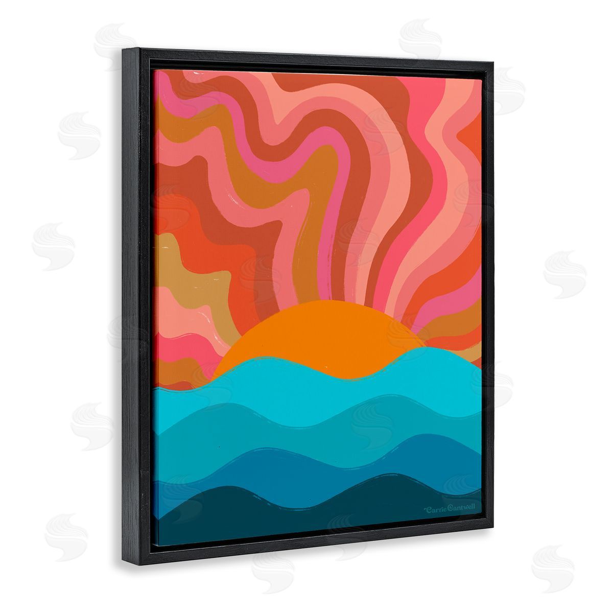 Liquid Sunshine Funky Landscape Black Floating Frame Canvas Wall Art, Home Decor by Carrie Cantwell