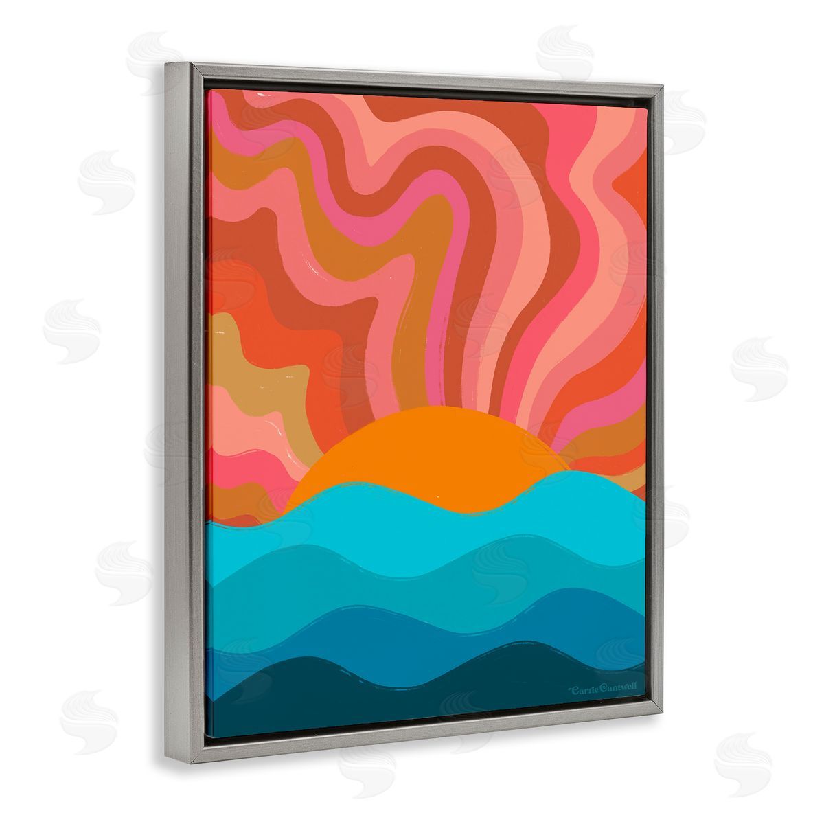 Liquid Sunshine Funky Landscape Grey Floating Frame Canvas Wall Art, Home Decor by Carrie Cantwell