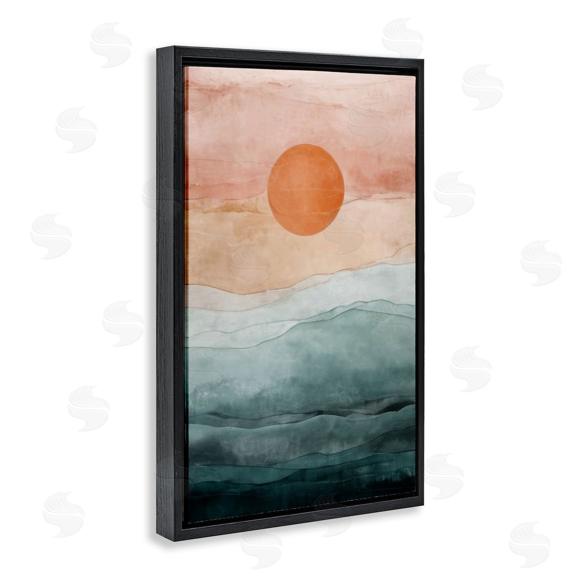Crimson Orb Landscape Black Floating Frame Canvas Wall Art, Home Decor by Denise Dundon