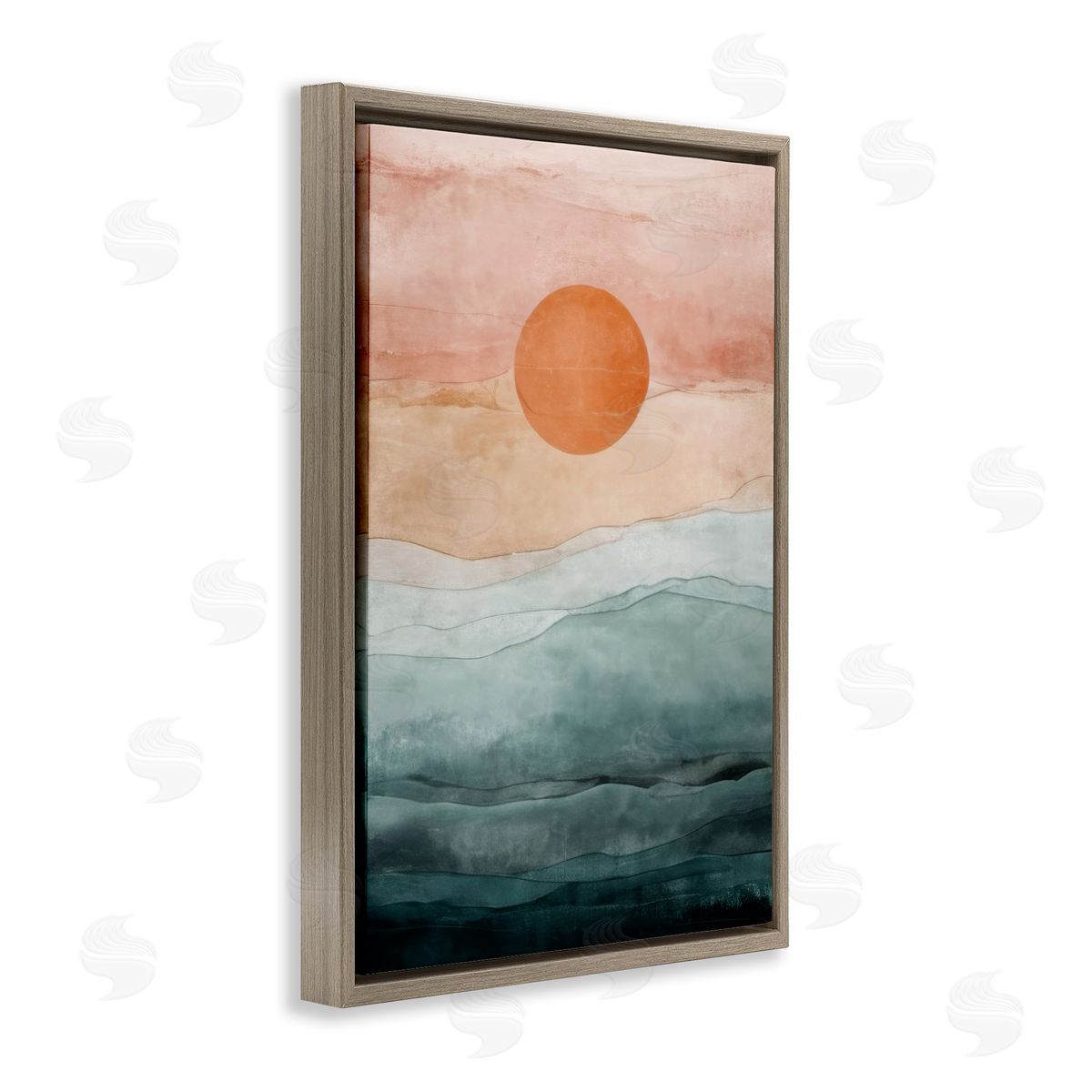 Crimson Orb Landscape Brown Floating Frame Canvas Wall Art, Home Decor by Denise Dundon