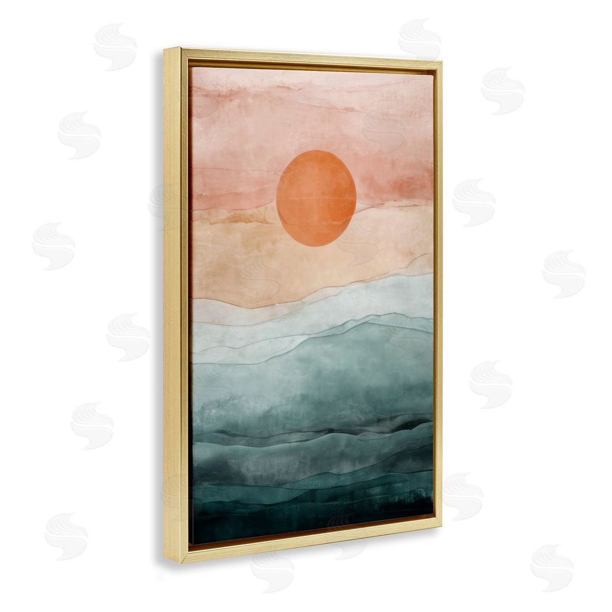 Crimson Orb Landscape Gold Floating Frame Canvas Wall Art, Home Decor by Denise Dundon