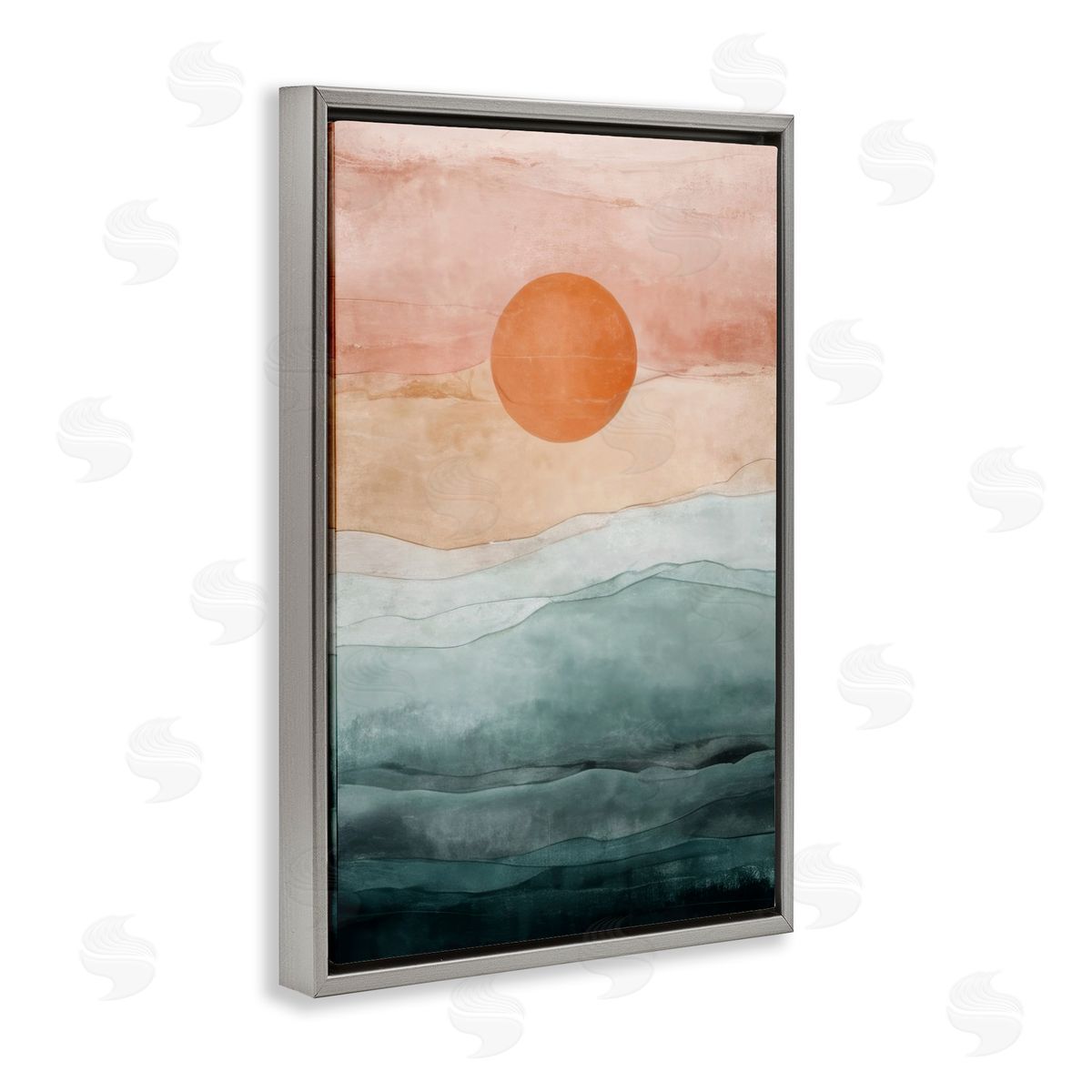 Crimson Orb Landscape Grey Floating Frame Canvas Wall Art, Home Decor by Denise Dundon