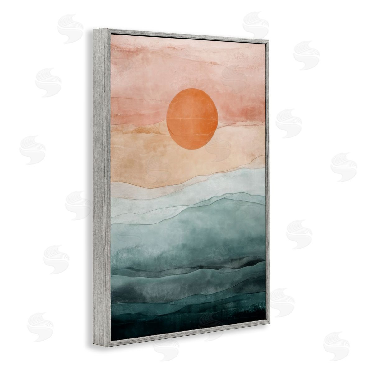 Crimson Orb Landscape Grey Frame Print Wall Art, Home Decor by Denise Dundon