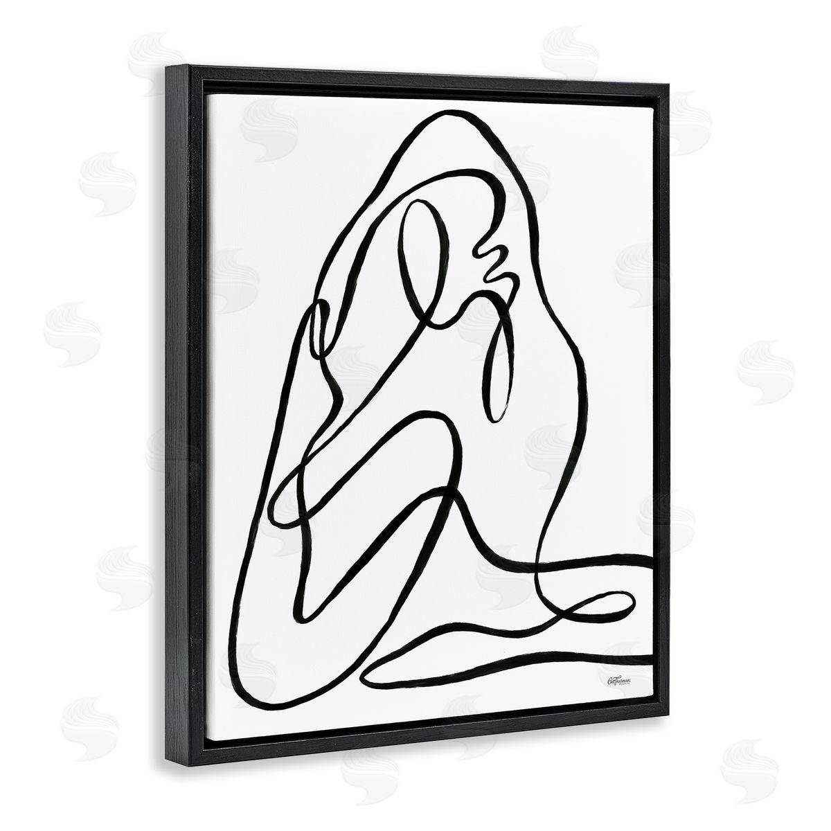 Continuous Line Doodle Black Floating Frame Canvas Wall Art, Home Decor by Cat Thurman Designs