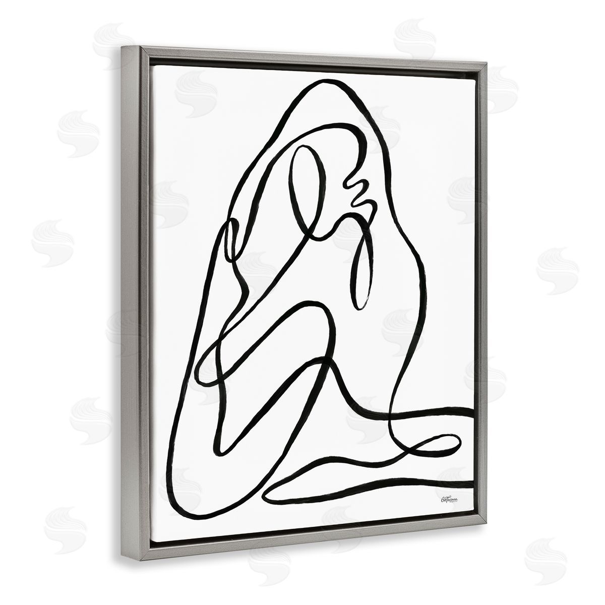 Continuous Line Doodle Grey Floating Frame Canvas Wall Art, Home Decor by Cat Thurman Designs