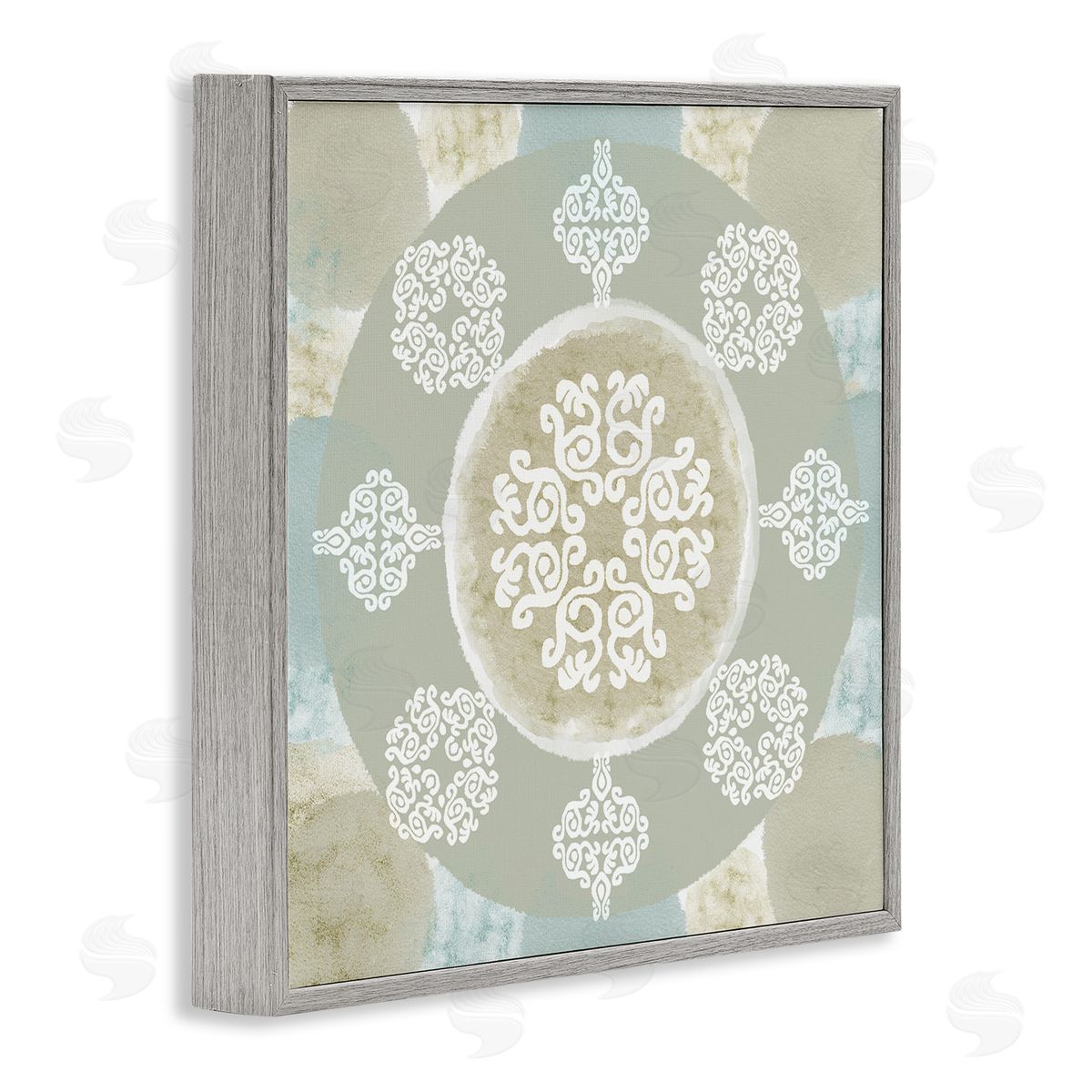 Mint and Beige Mandala Grey Frame Print Wall Art, Home Decor by Flora Kouta