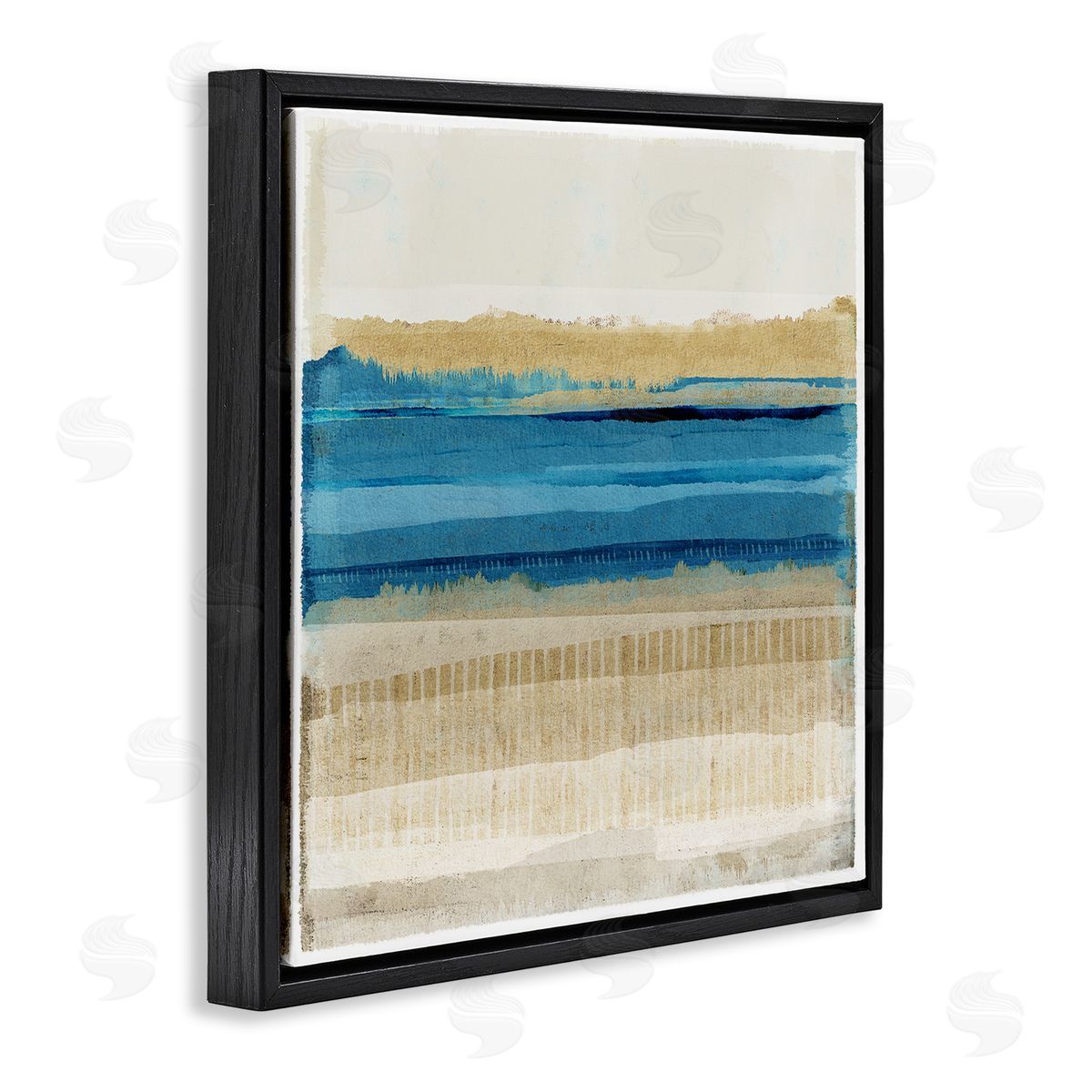 Blue Daze Abstraction Black Floating Frame Canvas Wall Art, Home Decor by Flora Kouta
