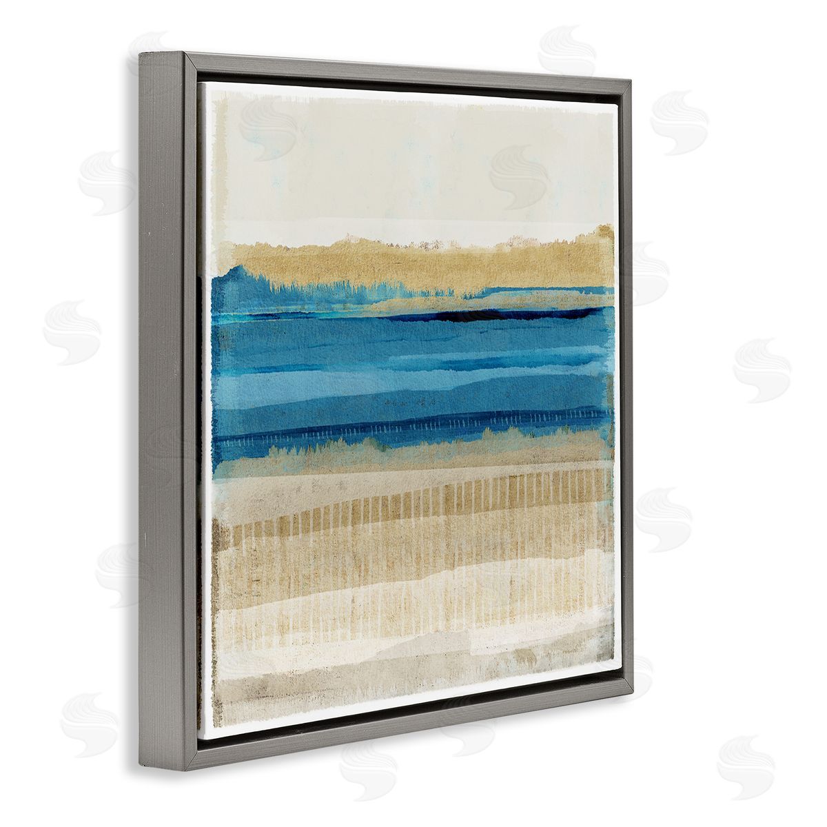 Blue Daze Abstraction Grey Floating Frame Canvas Wall Art, Home Decor by Flora Kouta