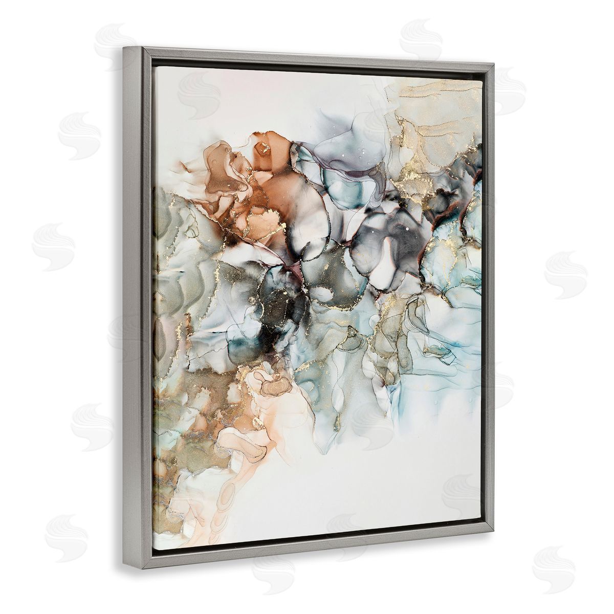 Fluid Abstract Glam Detail Grey Floating Frame Canvas Wall Art, Home Decor by Incado