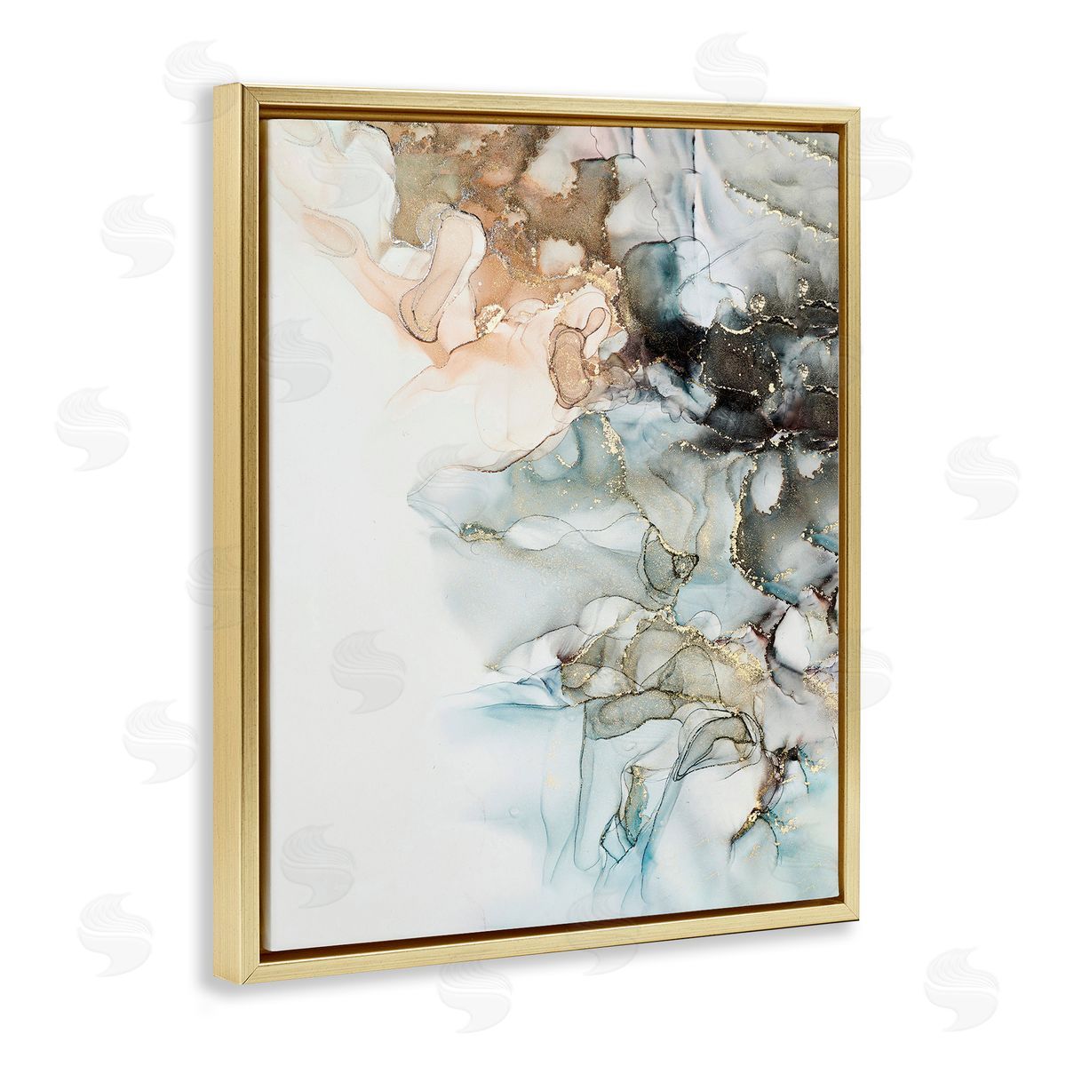 Glam and Neutral Abstraction Gold Floating Frame Canvas Wall Art, Home Decor by Incado