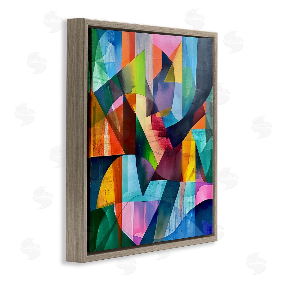 Layered Luminous Shapes Brown Floating Frame Canvas Wall Art, Home Decor by Lazar Studio