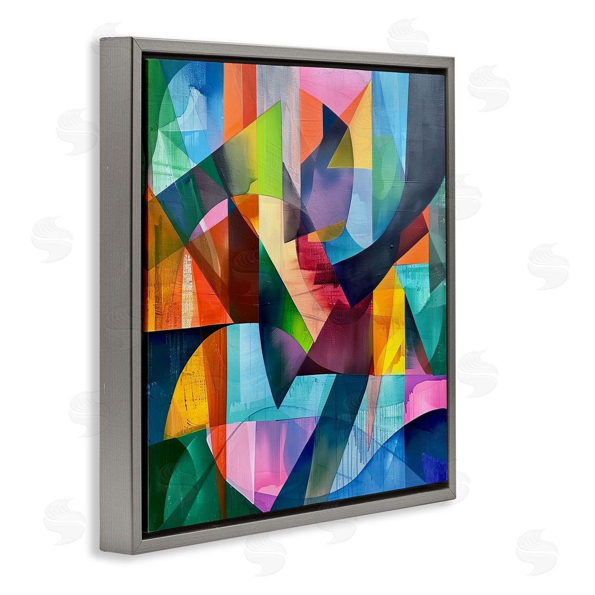 Layered Luminous Shapes Grey Floating Frame Canvas Wall Art, Home Decor by Lazar Studio