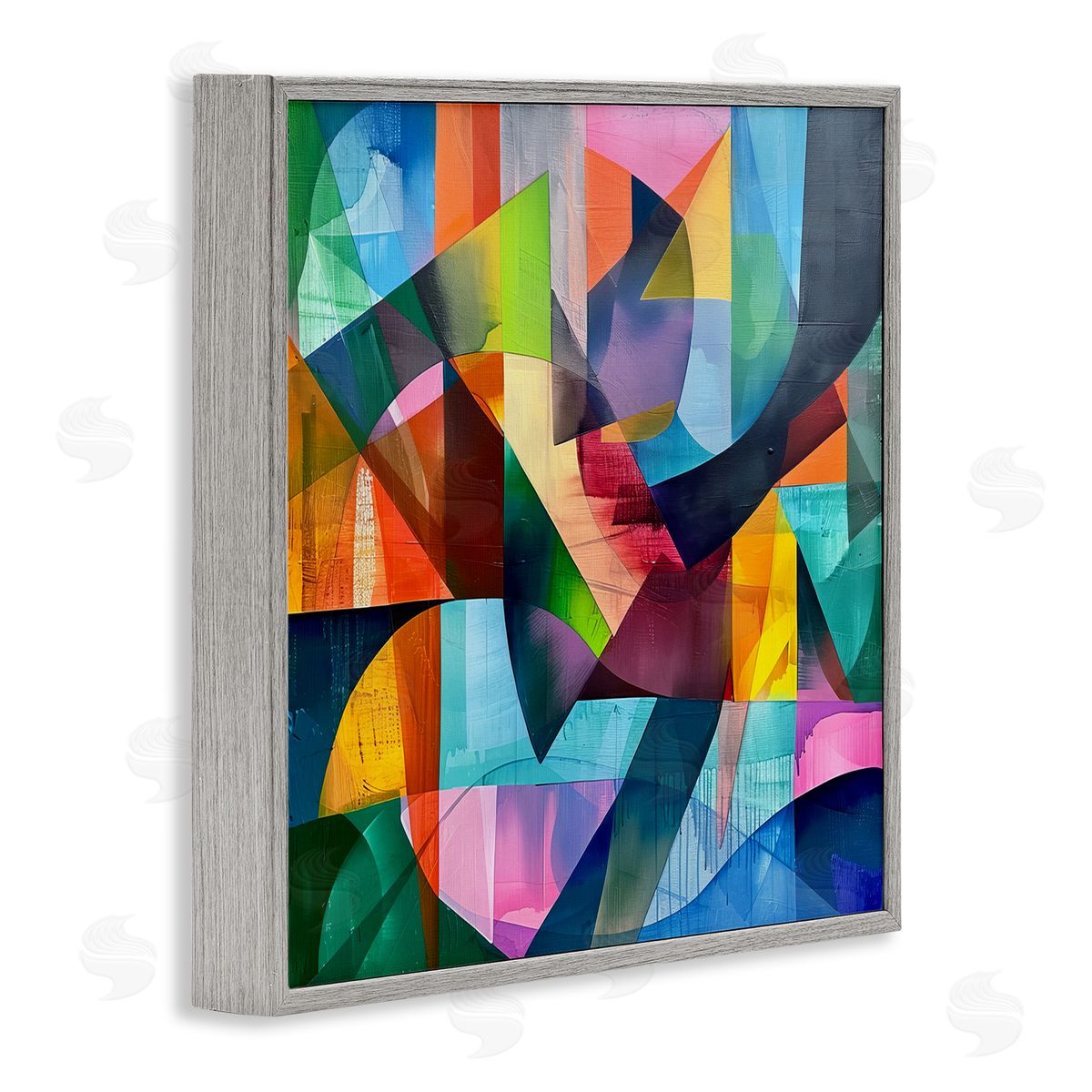 Layered Luminous Shapes Grey Frame Print Wall Art, Home Decor by Lazar Studio