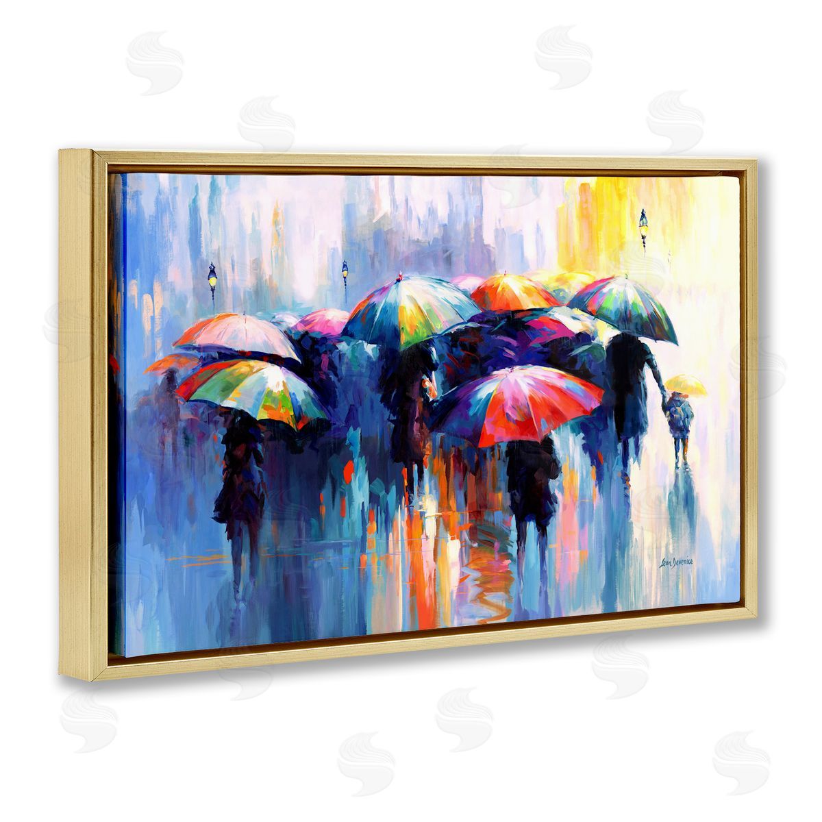 Memories Beneath Rain Gold Floating Frame Canvas Wall Art, Home Decor by Leon Devenice
