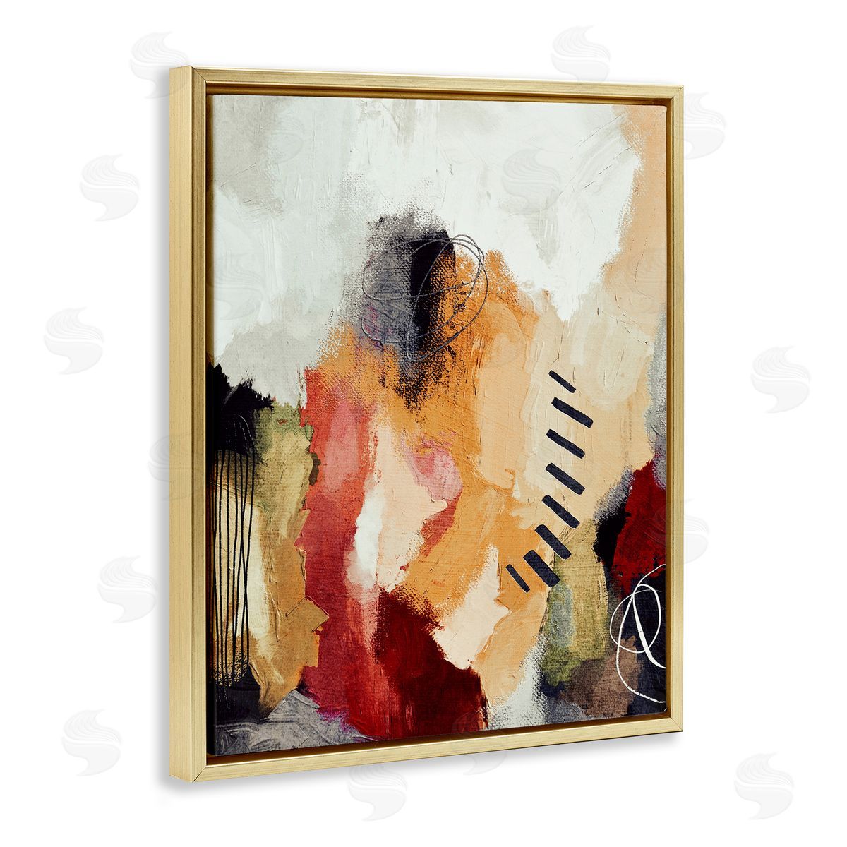 Abstract Southwestern Pattern Gold Floating Frame Canvas Wall Art, Home Decor by Lisa Nohren