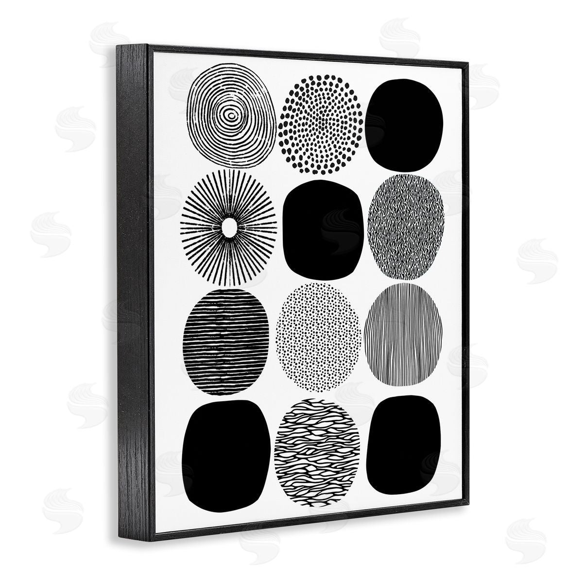 Black and White Pattern Circles Black Frame Print Wall Art, Home Decor by Lisa Nohren