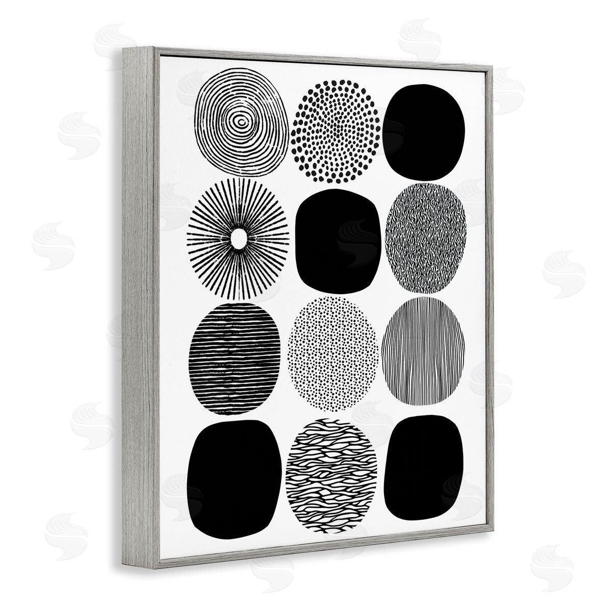 Black and White Pattern Circles Grey Frame Print Wall Art, Home Decor by Lisa Nohren