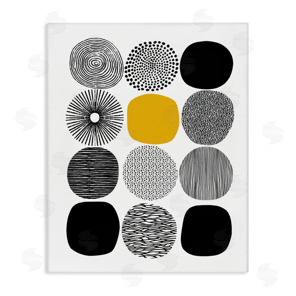 Patterned Circles Yellow Accent Canvas Wall Art, Home Decor by Lisa Nohren
