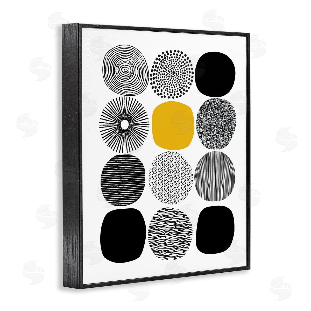 Patterned Circles Yellow Accent Black Frame Print Wall Art, Home Decor by Lisa Nohren