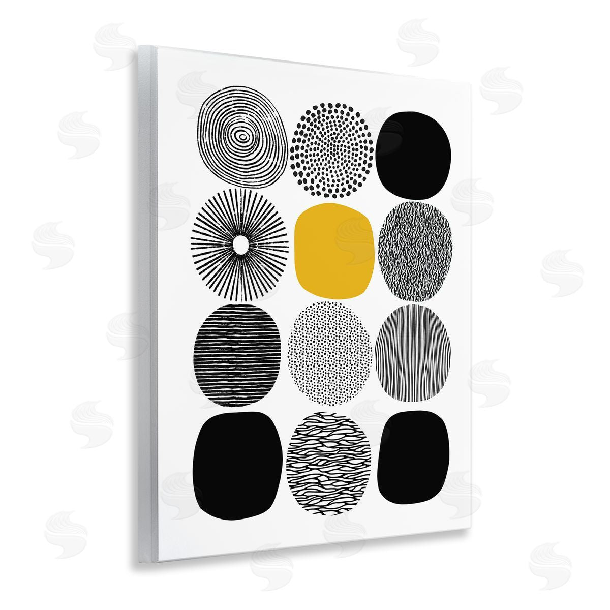 Patterned Circles Yellow Accent Wood Plaque Wall Art, Home Decor by Lisa Nohren