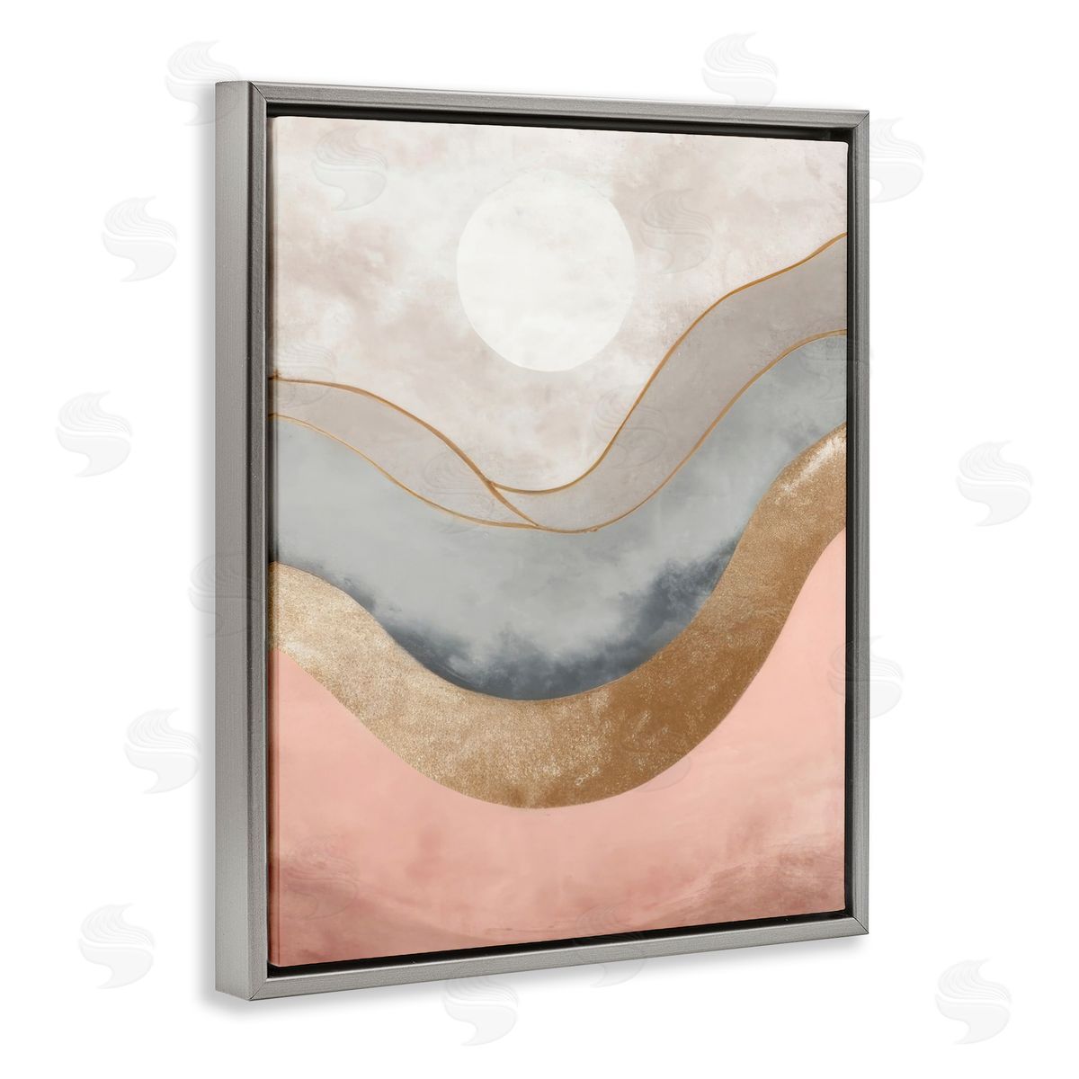 Lunar Curves Landscape Grey Floating Frame Canvas Wall Art, Home Decor by Denise Dundon