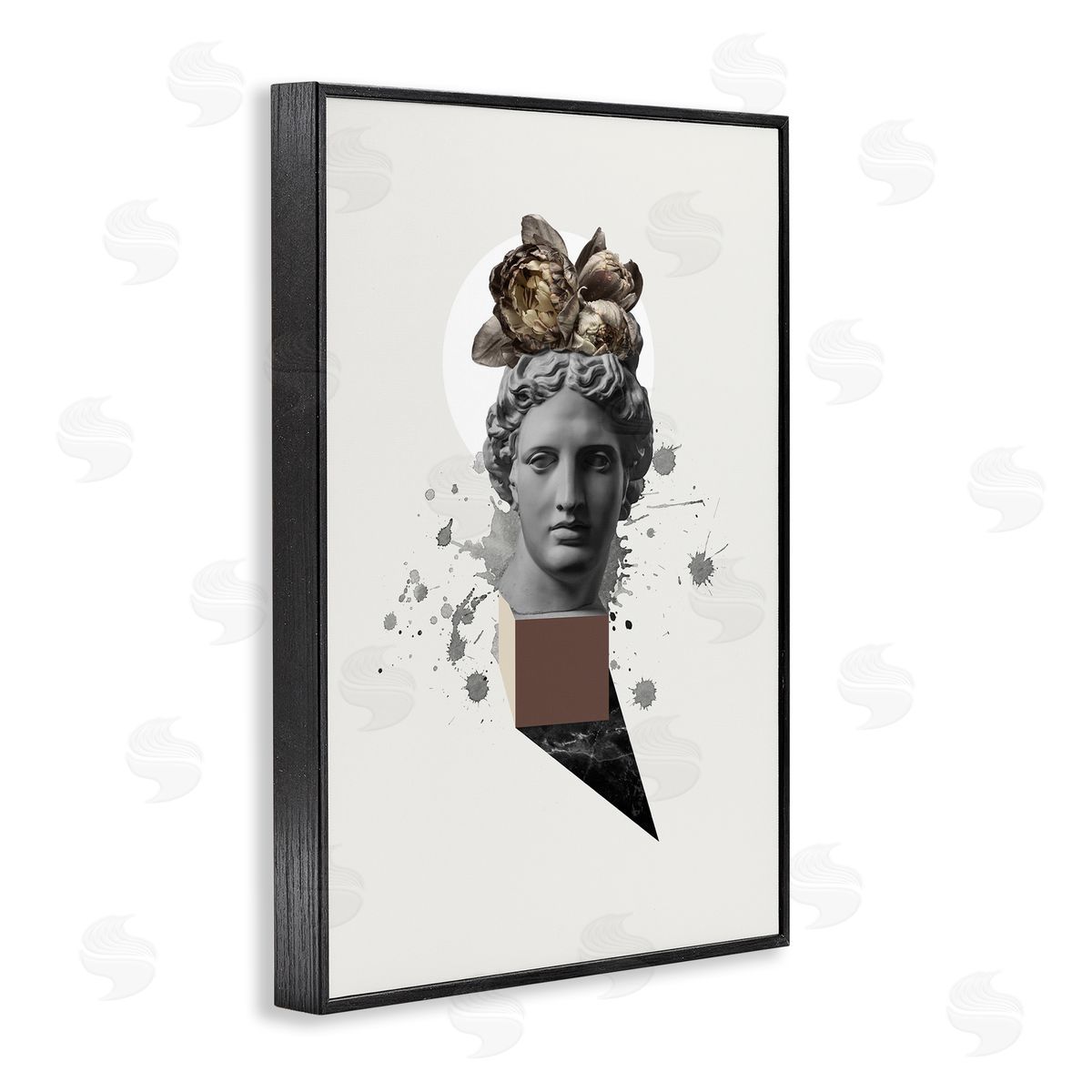 Modern Statue with Peonies Black Frame Print Wall Art, Home Decor by Malerifabrikken