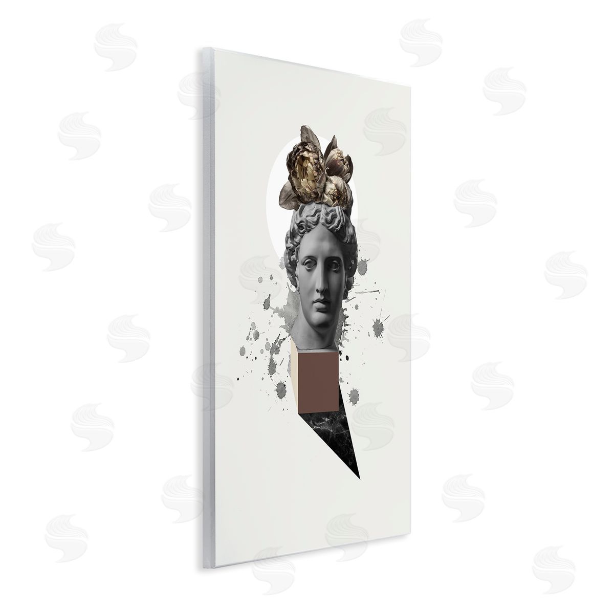 Modern Statue with Peonies Wood Plaque Wall Art, Home Decor by Malerifabrikken