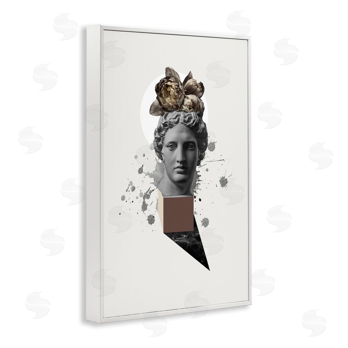 Modern Statue with Peonies White Frame Print Wall Art, Home Decor by Malerifabrikken