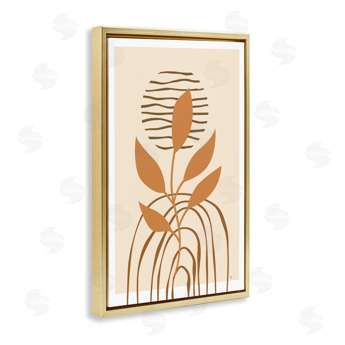 Minimal Leaf Sprig Gold Floating Frame Canvas Wall Art, Home Decor by Martina Pavlova