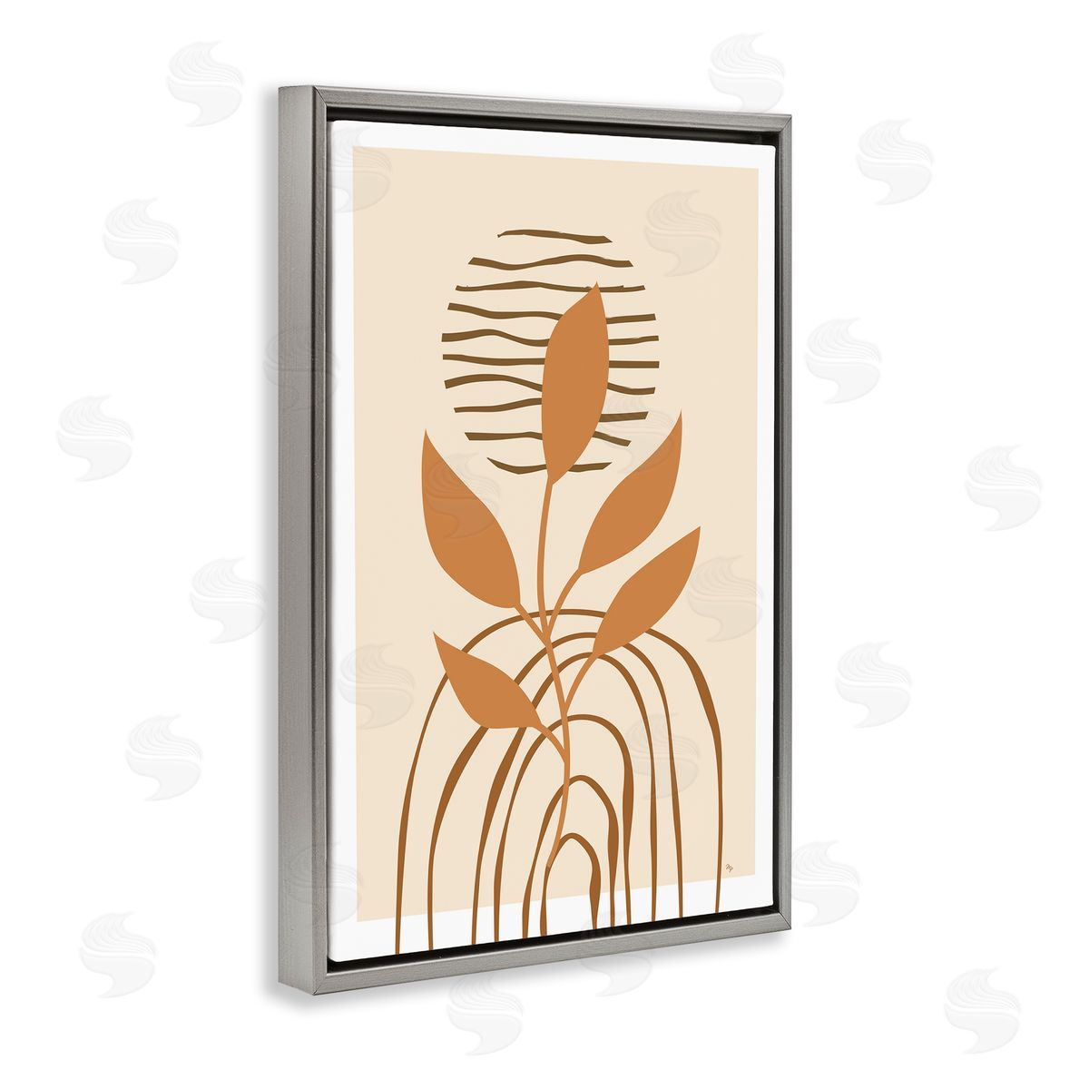 Minimal Leaf Sprig Grey Floating Frame Canvas Wall Art, Home Decor by Martina Pavlova