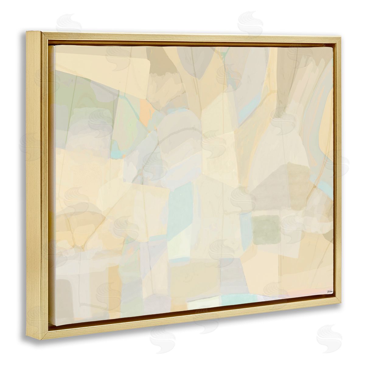 Neutral Geometric Pattern Gold Floating Frame Canvas Wall Art, Home Decor by Michael Tienhaara