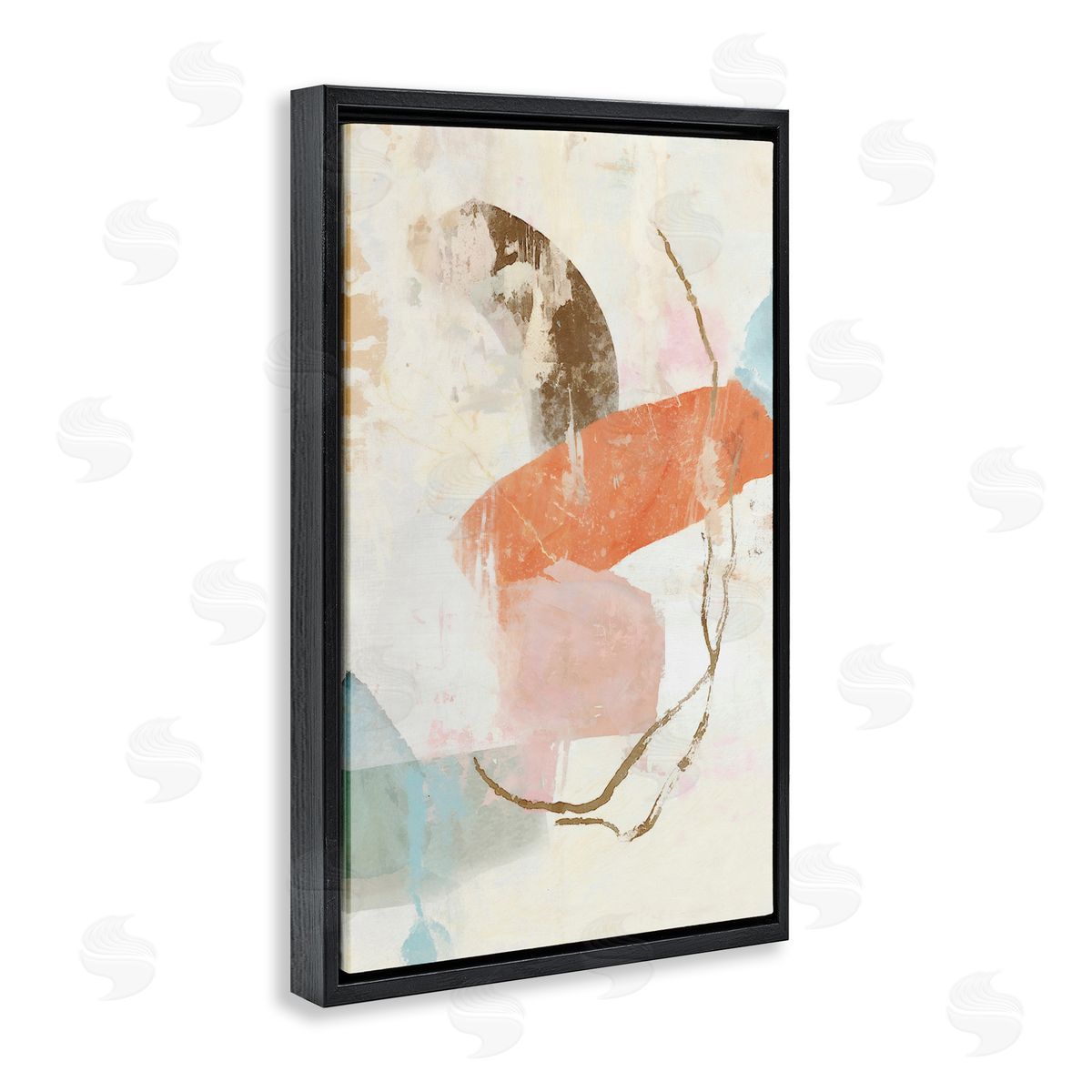 Rustic Abstract with Orange Accent Black Floating Frame Canvas Wall Art, Home Decor by Suzanne Nicoll