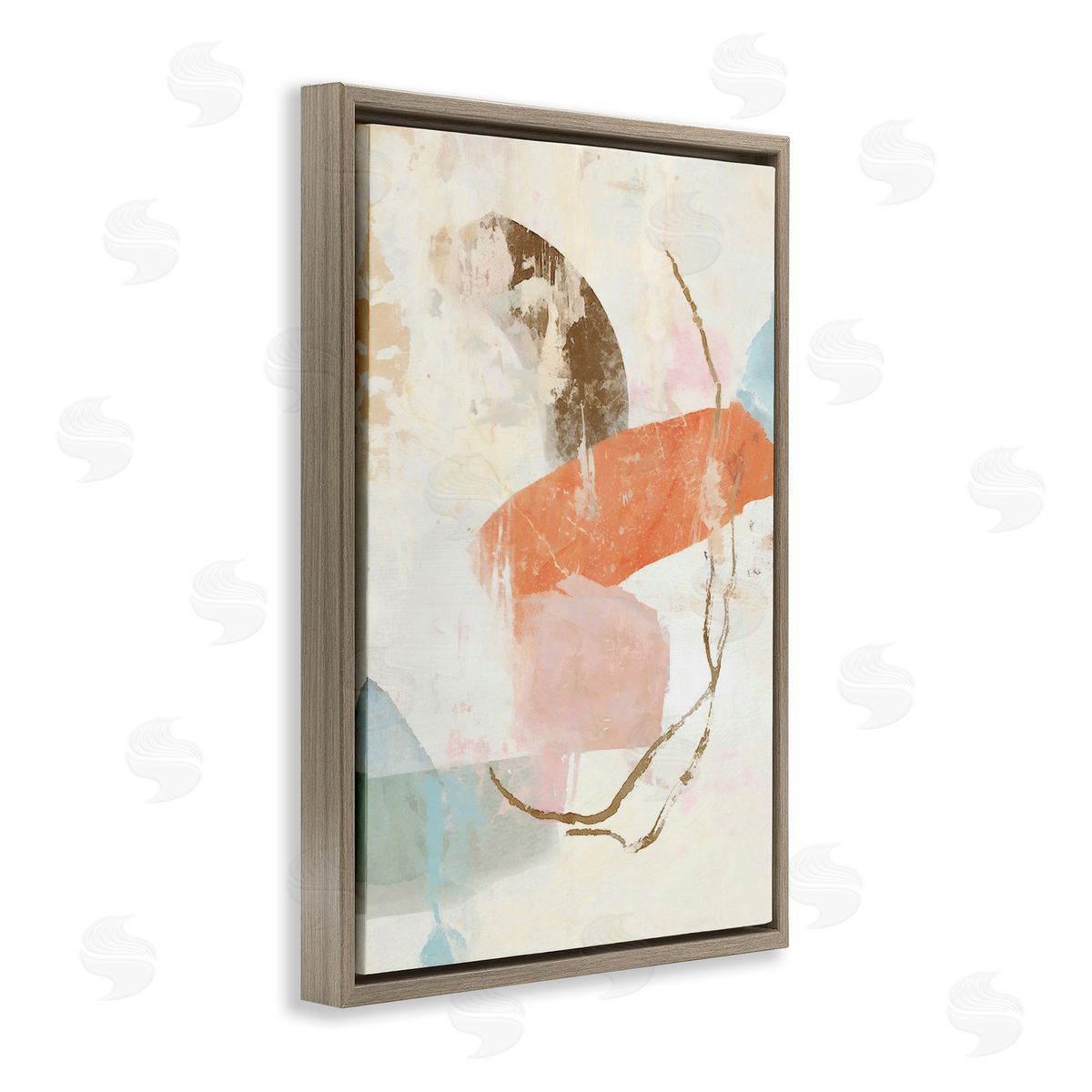 Rustic Abstract with Orange Accent Brown Floating Frame Canvas Wall Art, Home Decor by Suzanne Nicoll