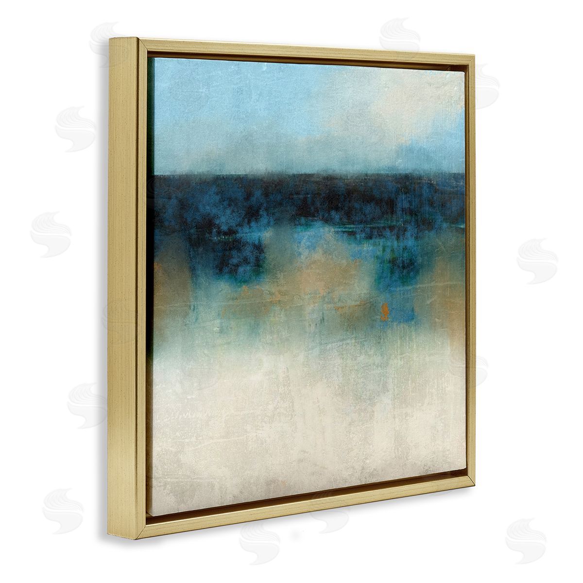 Foggy Ocean Beach Scene Gold Floating Frame Canvas Wall Art, Home Decor by Suzanne Nicoll