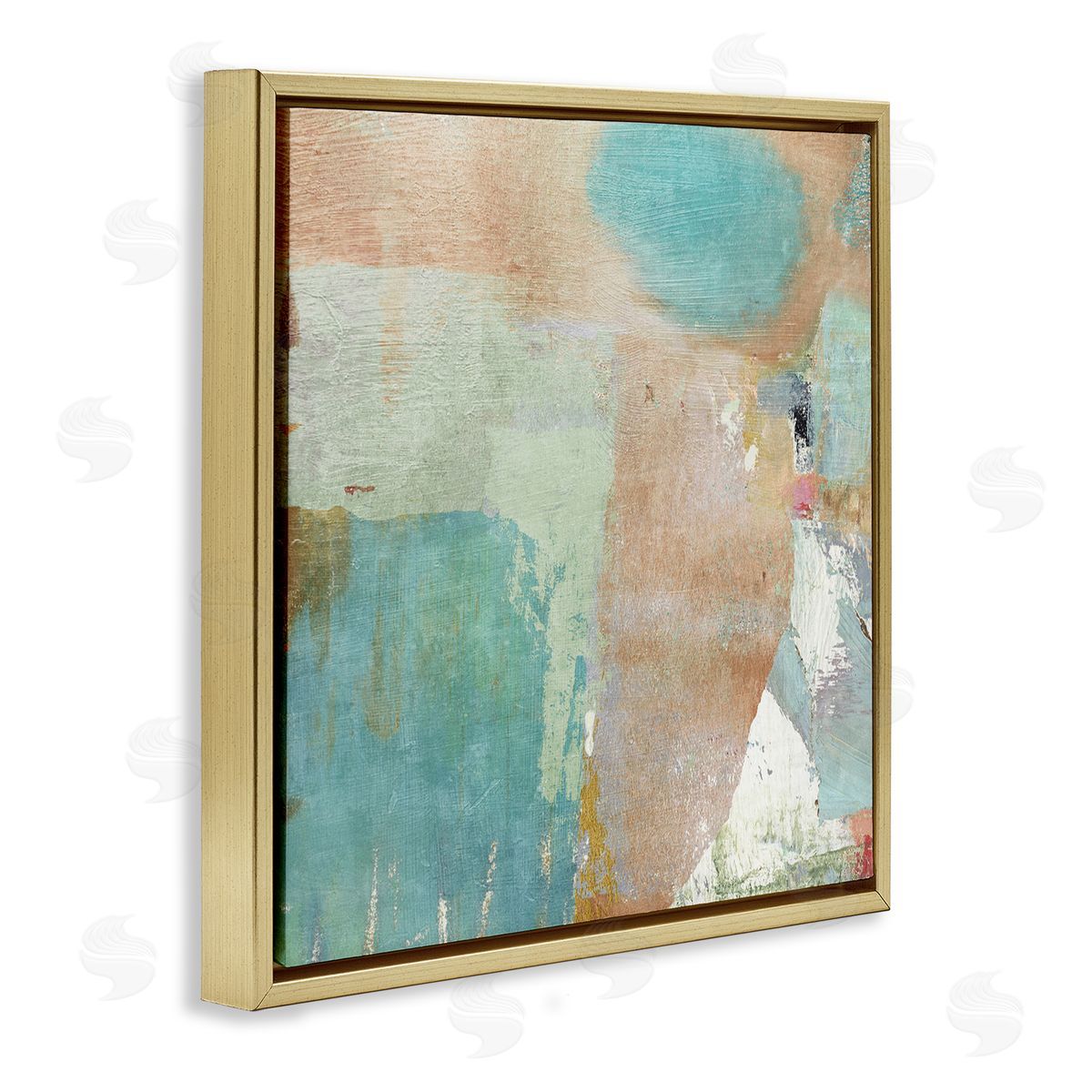 Rustic Paint Strokes Gold Floating Frame Canvas Wall Art, Home Decor by Suzanne Nicoll