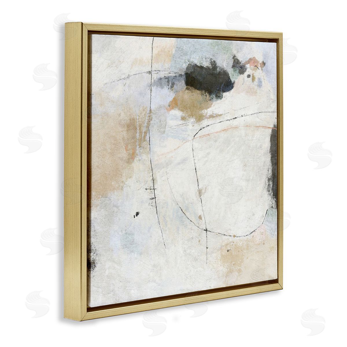 Neutral Abstract Pattern Gold Floating Frame Canvas Wall Art, Home Decor by Suzanne Nicoll
