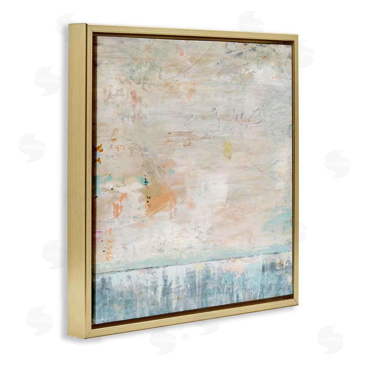Rustic Abstract Paint Strokes Gold Floating Frame Canvas Wall Art, Home Decor by Suzanne Nicoll