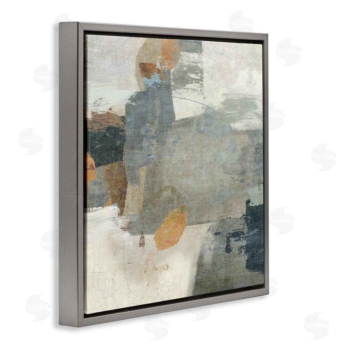 Rustic Grey Paint Strokes Grey Floating Frame Canvas Wall Art, Home Decor by Suzanne Nicoll