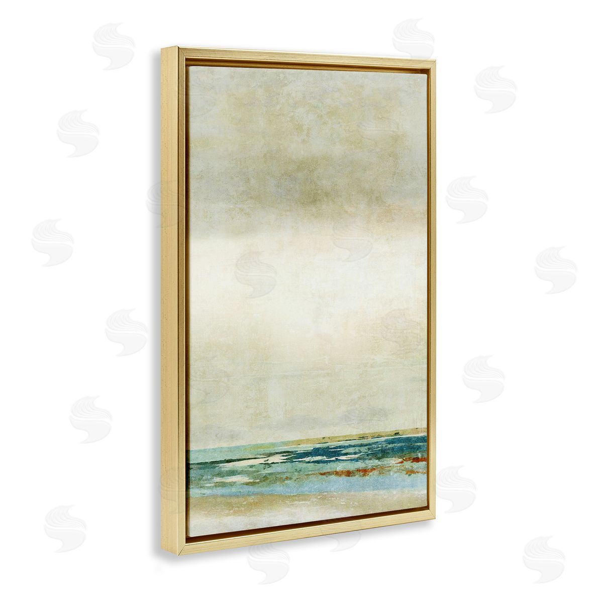Neutral Beige Beach Abstraction Gold Floating Frame Canvas Wall Art, Home Decor by Suzanne Nicoll
