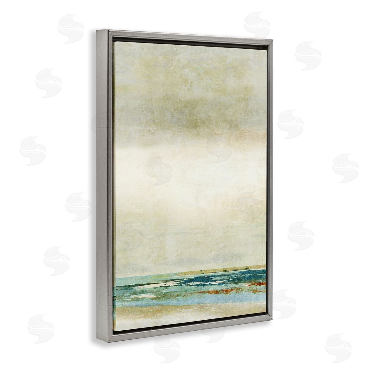 Neutral Beige Beach Abstraction Grey Floating Frame Canvas Wall Art, Home Decor by Suzanne Nicoll