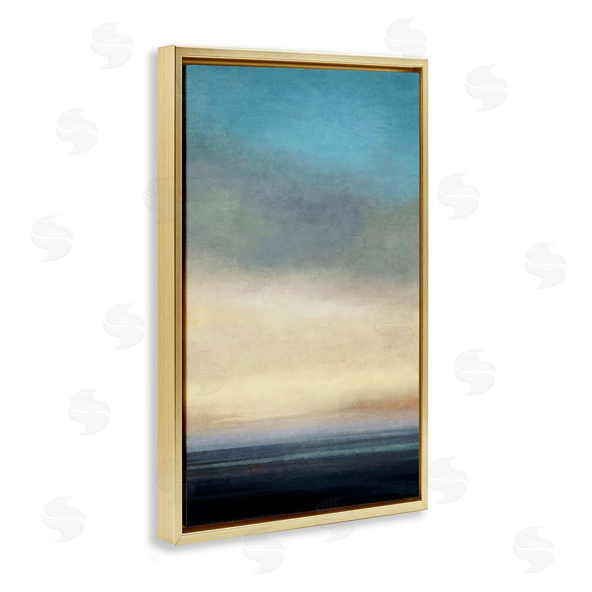 Stormy Beach Abstraction Gold Floating Frame Canvas Wall Art, Home Decor by Suzanne Nicoll
