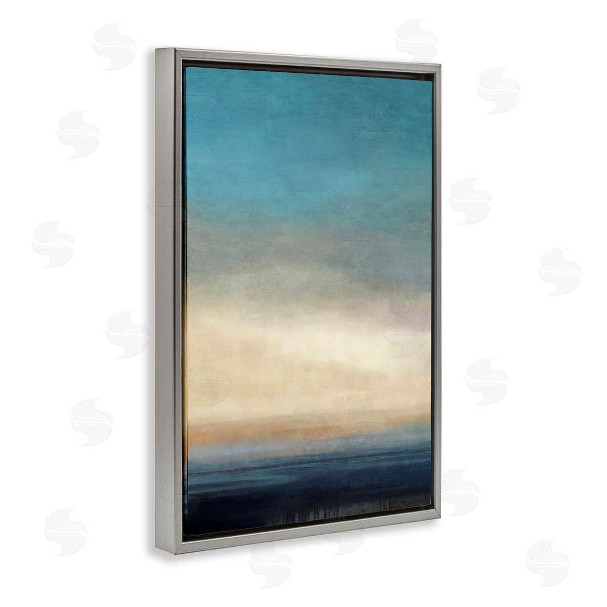 Deep Blue Ocean Abstract Grey Floating Frame Canvas Wall Art, Home Decor by Suzanne Nicoll