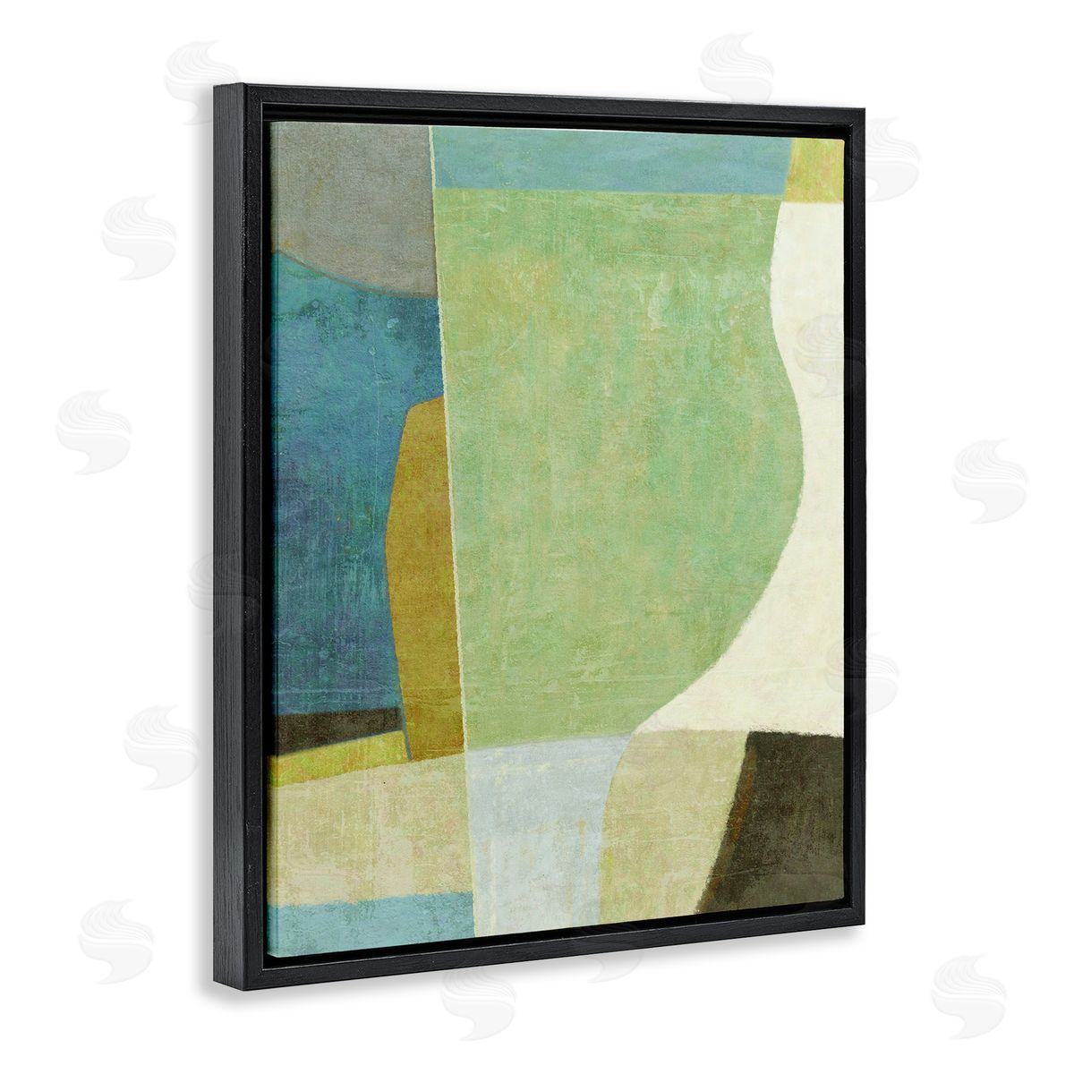Green Geometric Collage Black Floating Frame Canvas Wall Art, Home Decor by Suzanne Nicoll