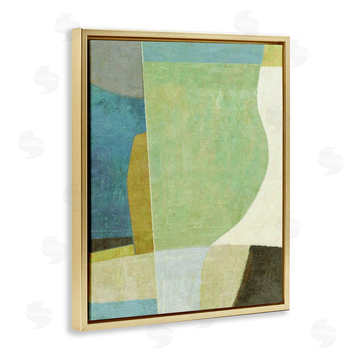Green Geometric Collage Gold Floating Frame Canvas Wall Art, Home Decor by Suzanne Nicoll