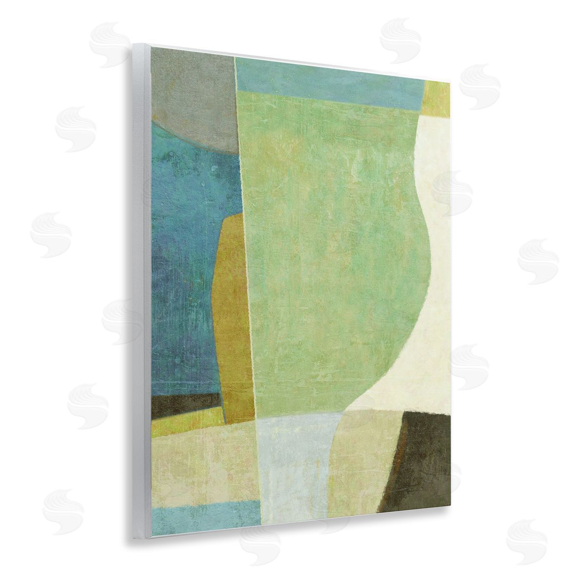 Green Geometric Collage Wood Plaque Wall Art, Home Decor by Suzanne Nicoll