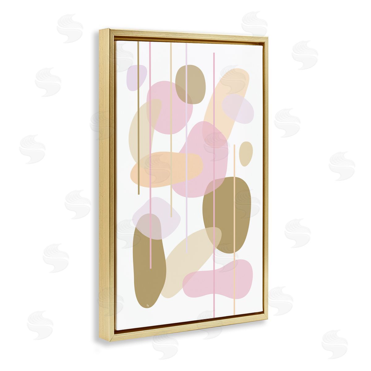 Oblong Opaque Shapes Gold Floating Frame Canvas Wall Art, Home Decor by Martina Pavlova