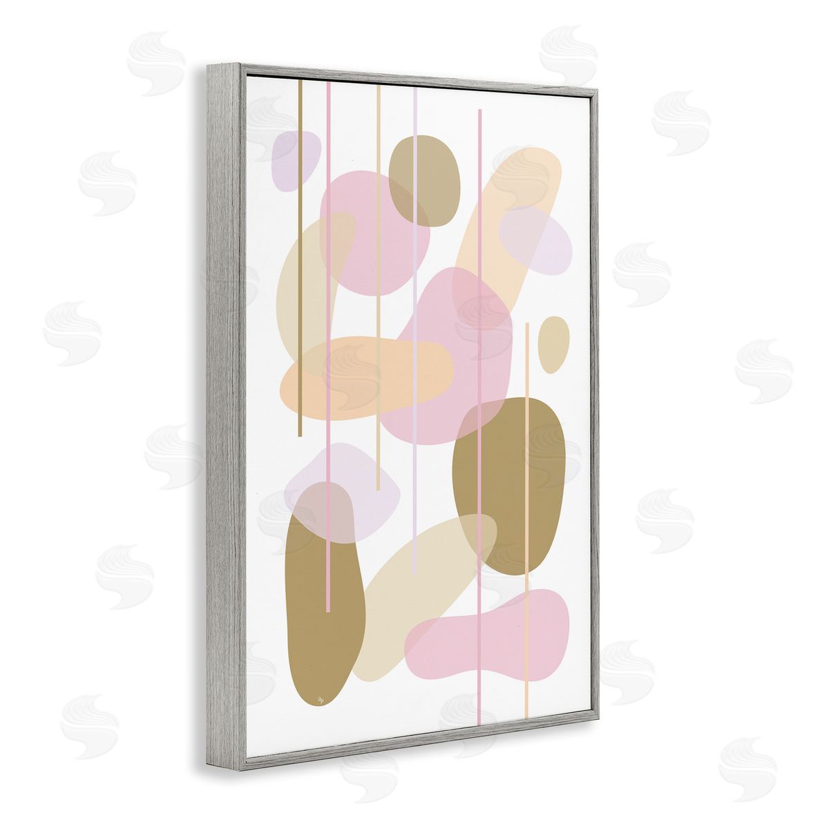Oblong Opaque Shapes Grey Frame Print Wall Art, Home Decor by Martina Pavlova
